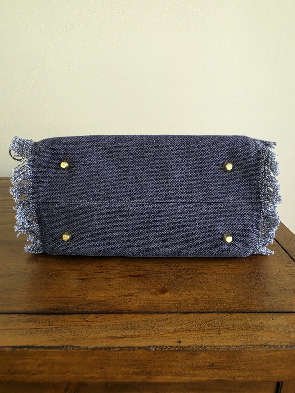 Melissa Odabash Navy Porto Cervo Fringed Mini Tote with Tan Leather Handles - Picture 4 of 14